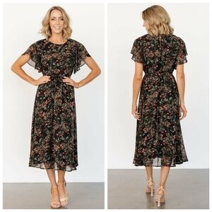 Baltic Born Laurel Black And Red Floral Midi Dress